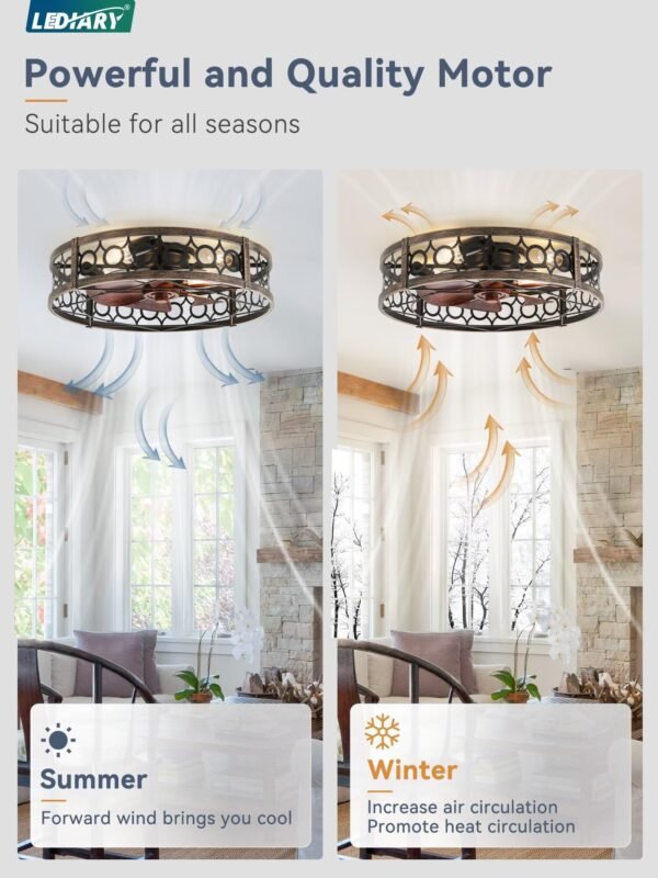 Caged Ceiling Fan with Light and Remote, 16in Small Low Profile Ceiling Fans with Lights - Image 17