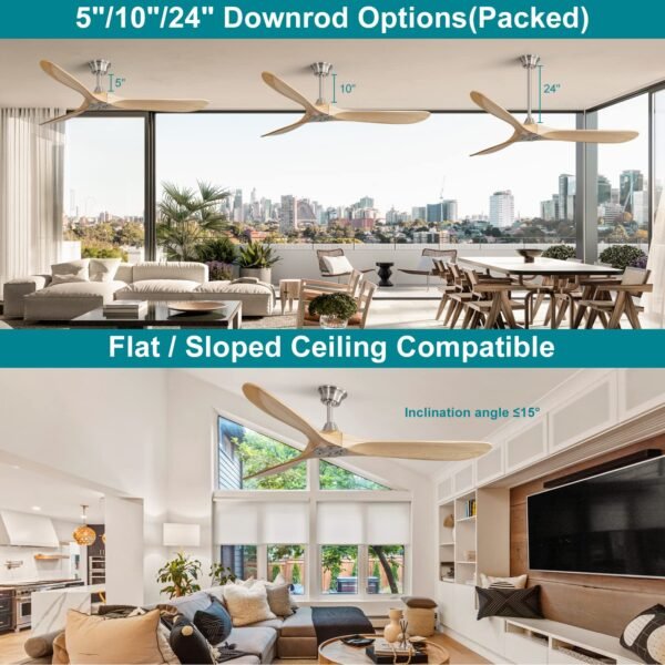 60" Ceiling Fan No Light, Smart Ceiling Fans Without Lights, Work with Alexa/Google, Reversible DC Motor, 6 Speed - Image 20