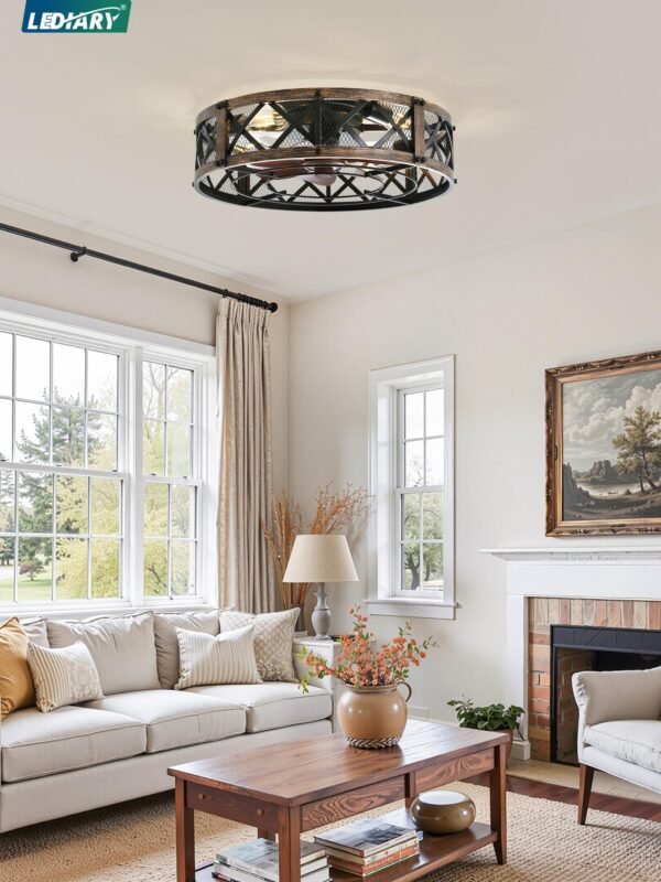 20" Caged Ceiling Fan With Light, APP&Remote Control, Small Flush Mount Farmhouse Fan Lights - Image 16