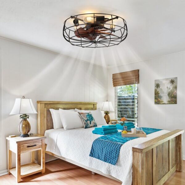 20" Caged Ceiling Fans with Lights and Remote, Flush Mount Bladeless Ceiling Fan Low Profile - Image 38