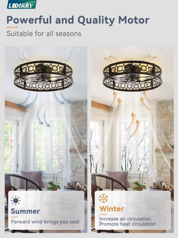 Caged Ceiling Fan with Light and Remote, 16in Small Low Profile Ceiling Fans with Lights - Image 59