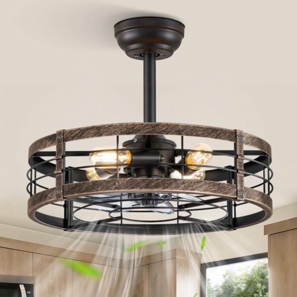 20 inch Fandelier Caged Ceiling Fan with Light, Bladeless Ceiling Fan with Remote - Image 8