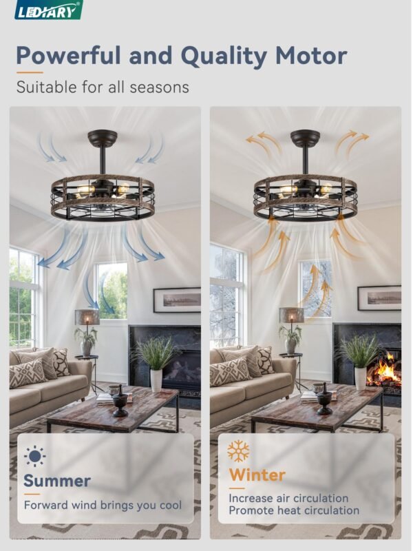 20 inch Fandelier Caged Ceiling Fan with Light, Bladeless Ceiling Fan with Remote - Image 10