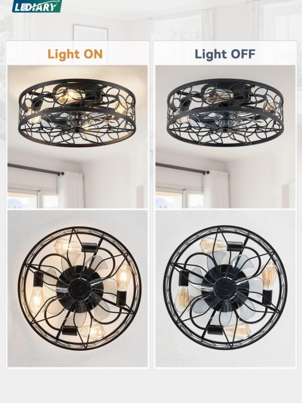 Caged Ceiling Fans with Lights, White Flush Mount Ceiling Fan with Remote - Image 28