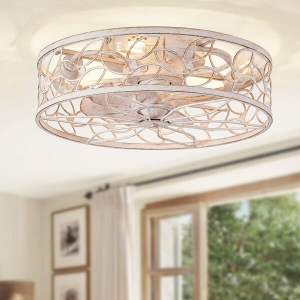 Caged Ceiling Fans with Lights, White Flush Mount Ceiling Fan with Remote - Image 22
