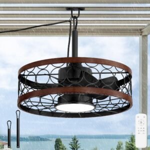 Outdoor Ceiling Fan with Light and Remote,Waterproof Gazebo Fan with Hanging Hook,6 Speeds