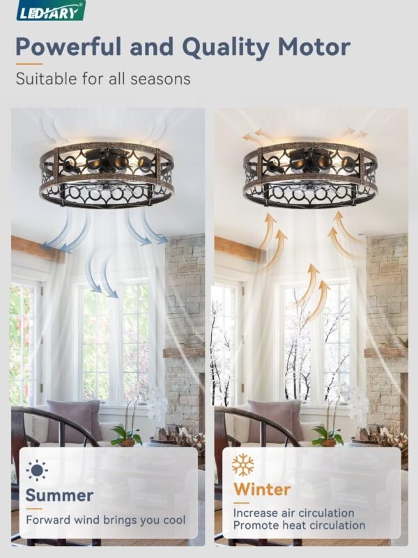 Caged Ceiling Fan with Light and Remote, 16in Small Low Profile Ceiling Fans with Lights - Image 10