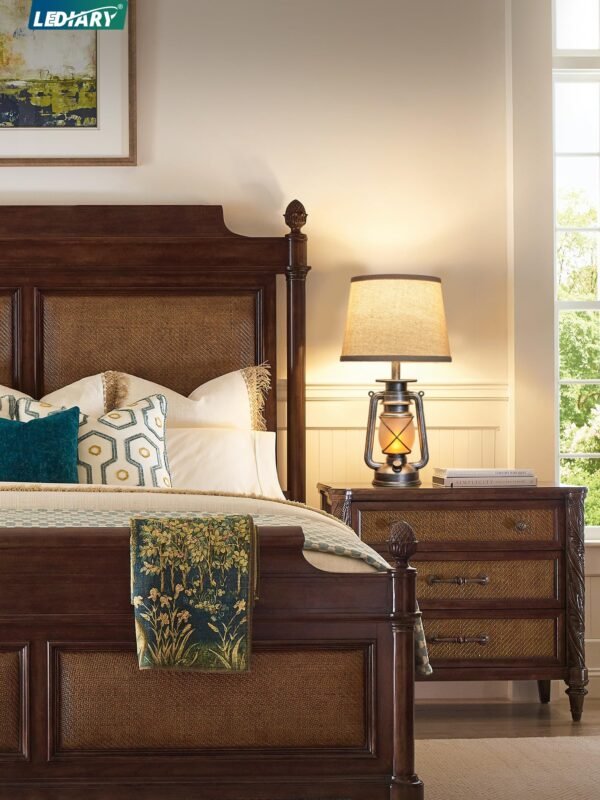 18.72" LED Vintage Lantern Flickering Flame Table Lamps for Bedrooms Set of 2, Small Farmhouse Rustic Vintage End Table Lamps - Image 22