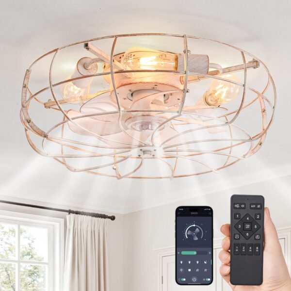 20" Caged Ceiling Fans with Lights and Remote, Flush Mount Bladeless Ceiling Fan Low Profile - Image 17