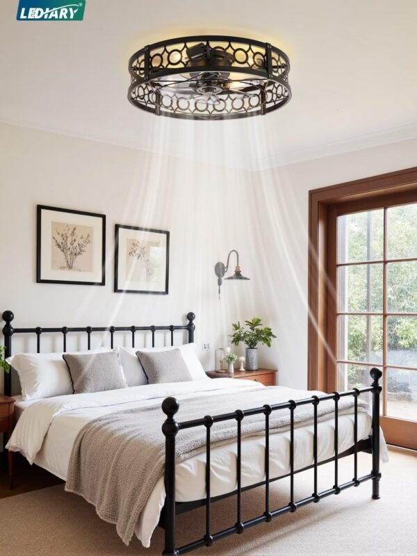 Caged Ceiling Fan with Light and Remote, 16in Small Low Profile Ceiling Fans with Lights - Image 63