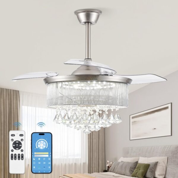 42 Inch Chandelier Ceiling Fans with Lights and Remote, Retractable Fandelier Ceiling Fan - Image 8