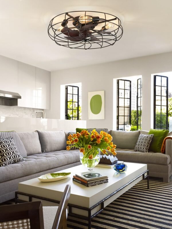 20" Caged Ceiling Fans with Lights and Remote, Flush Mount Bladeless Ceiling Fan Low Profile - Image 45