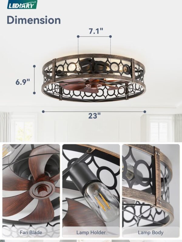 Caged Ceiling Fan with Light and Remote, 16in Small Low Profile Ceiling Fans with Lights - Image 20