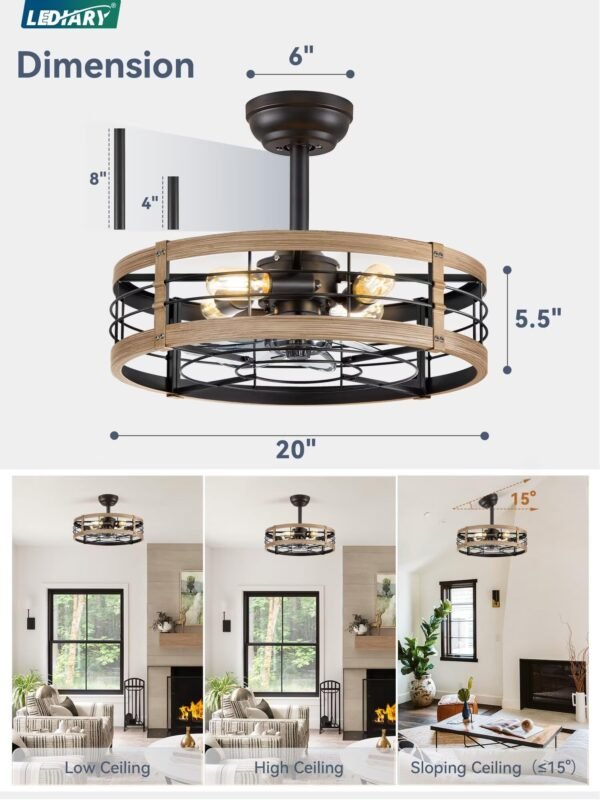 20 inch Fandelier Caged Ceiling Fan with Light, Bladeless Ceiling Fan with Remote - Image 20