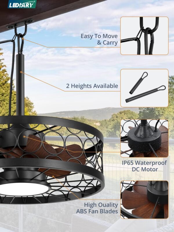 Outdoor Ceiling Fan with Light and Remote,Waterproof Gazebo Fan with Hanging Hook,6 Speeds - Image 15