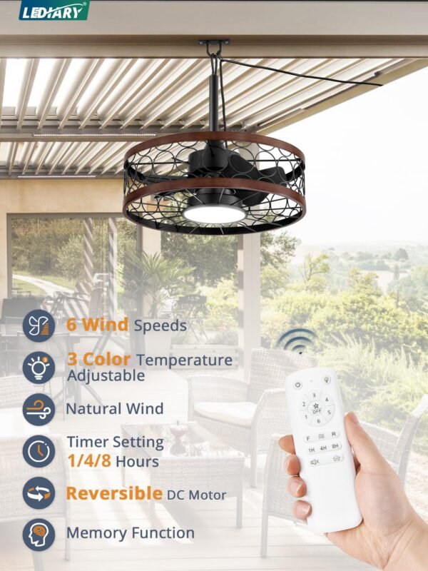 Outdoor Ceiling Fan with Light and Remote,Waterproof Gazebo Fan with Hanging Hook,6 Speeds - Image 3