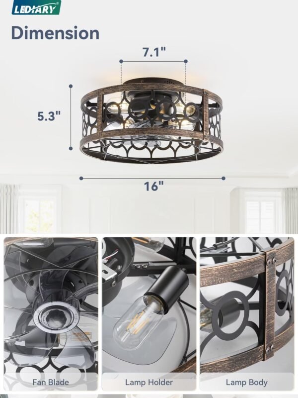 Caged Ceiling Fan with Light and Remote, 16in Small Low Profile Ceiling Fans with Lights - Image 48