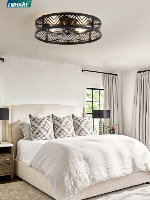 20" Caged Ceiling Fan with Light, Small Flush Mount Ceiling Fan with App - Image 15