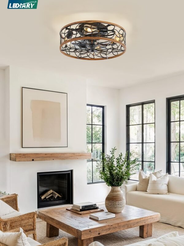 Caged Ceiling Fans with Lights, White Flush Mount Ceiling Fan with Remote - Image 7