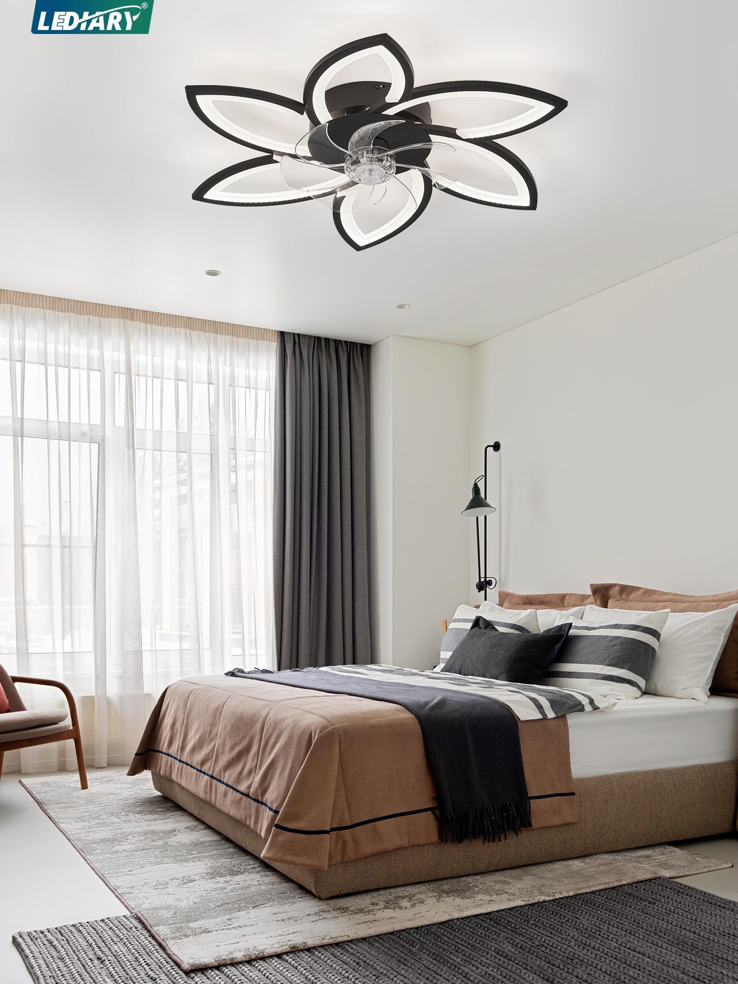 Flower Ceiling Fans with Lights, Small 30 Inch Modern Low Profile Ceiling Fan, Dimmable LED Ceiling Light Fixture - Image 7