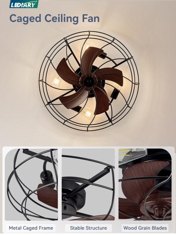 20" Caged Ceiling Fans with Lights and Remote, Flush Mount Bladeless Ceiling Fan Low Profile - Image 42