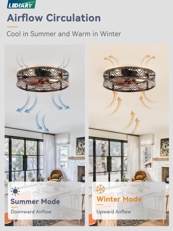 20" Caged Ceiling Fan with Light, Small Flush Mount Ceiling Fan with App - Image 43