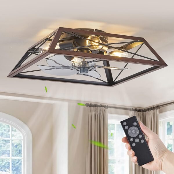 20" Caged Ceiling Fans with Lights and Remote, Flush Mount Bladeless Ceiling Fan Low Profile - Image 10