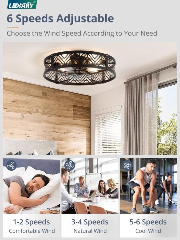 20" Caged Ceiling Fan with Light, Small Flush Mount Ceiling Fan with App - Image 9