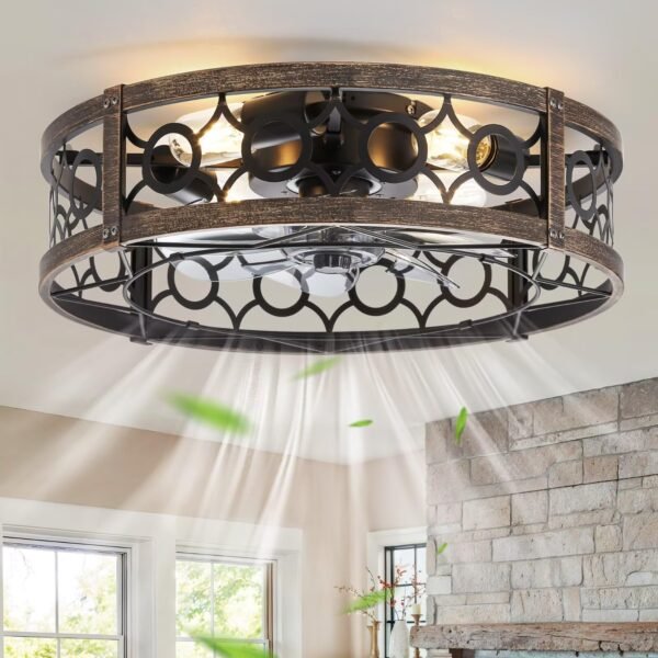 Caged Ceiling Fan with Light and Remote, 16in Small Low Profile Ceiling Fans with Lights - Image 8