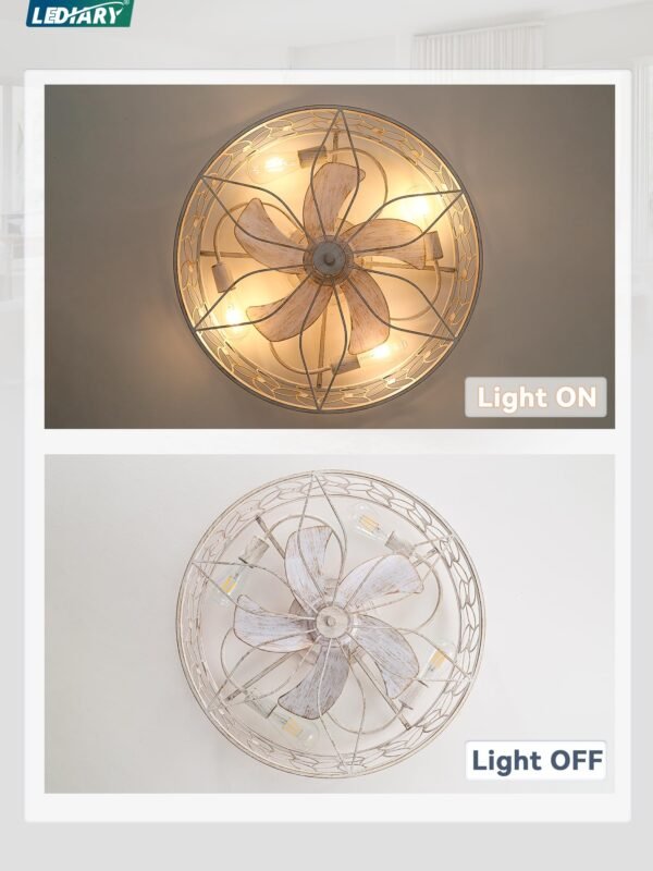 Caged Ceiling Fans with Lights, White Flush Mount Ceiling Fan with Remote - Image 35