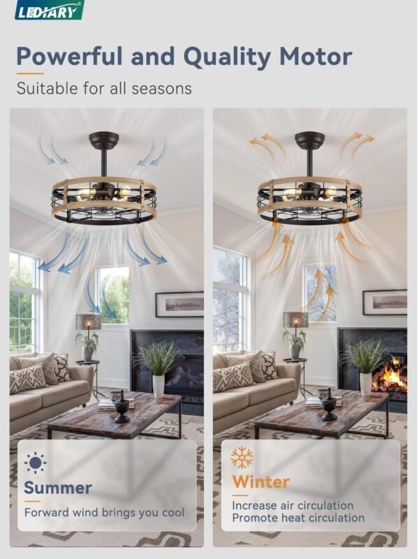 20 inch Fandelier Caged Ceiling Fan with Light, Bladeless Ceiling Fan with Remote - Image 17