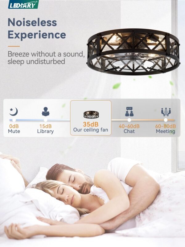 20" Caged Ceiling Fan With Light, APP&Remote Control, Small Flush Mount Farmhouse Fan Lights - Image 3