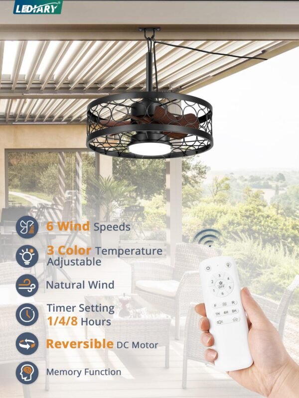 Outdoor Ceiling Fan with Light and Remote,Waterproof Gazebo Fan with Hanging Hook,6 Speeds - Image 11