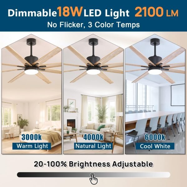 76 Inch Large Industrial Ceiling Fan, Indoor/Outdoor Smart Ceiling Fans with Lights and Remote - Image 5