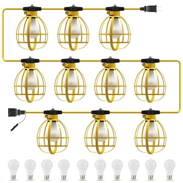 100FT Construction String Lights, 10 Bulbs 100W 10500LM String Work Lights with 10 Medium Base Sockets - Image 8