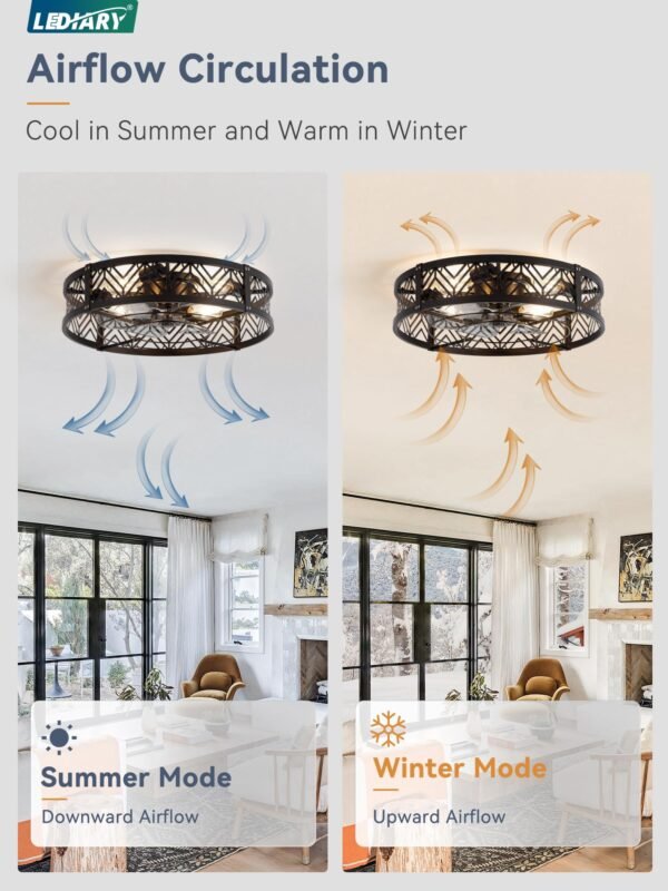 20" Caged Ceiling Fan with Light, Small Flush Mount Ceiling Fan with App - Image 11
