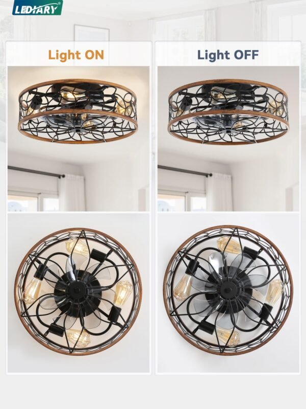 Caged Ceiling Fans with Lights, White Flush Mount Ceiling Fan with Remote - Image 6