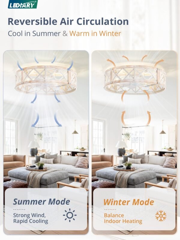 20" Caged Ceiling Fan With Light, APP&Remote Control, Small Flush Mount Farmhouse Fan Lights - Image 21
