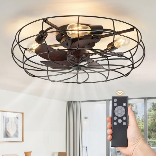 20" Caged Ceiling Fans with Lights and Remote, Flush Mount Bladeless Ceiling Fan Low Profile - Image 39