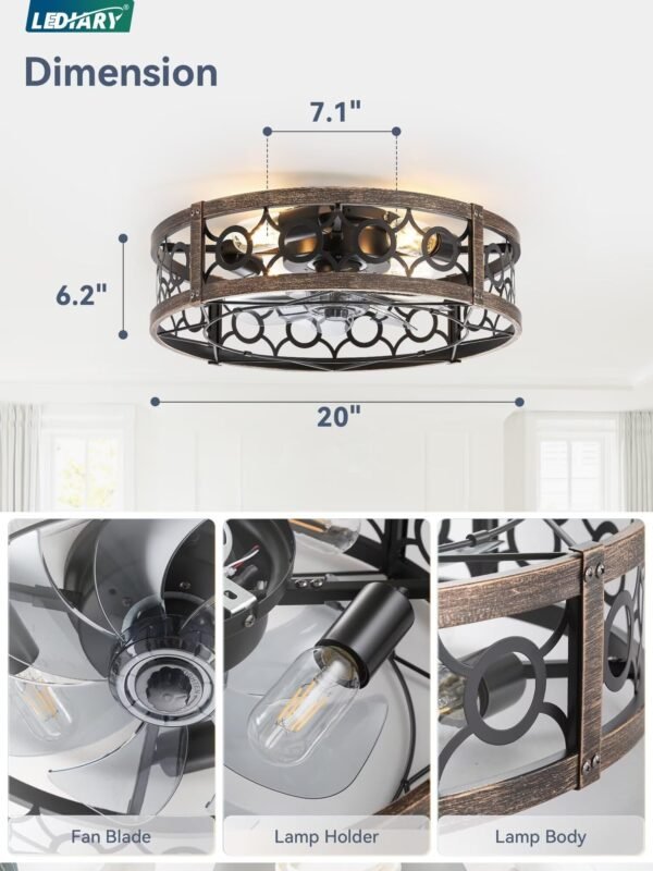 Caged Ceiling Fan with Light and Remote, 16in Small Low Profile Ceiling Fans with Lights - Image 13