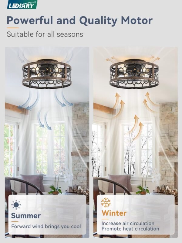 Caged Ceiling Fan with Light and Remote, 16in Small Low Profile Ceiling Fans with Lights - Image 45