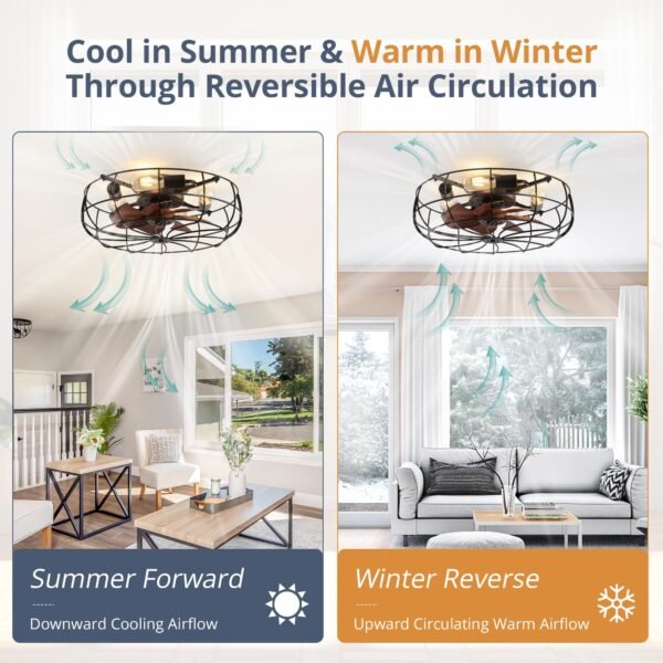 20" Caged Ceiling Fans with Lights and Remote, Flush Mount Bladeless Ceiling Fan Low Profile - Image 36