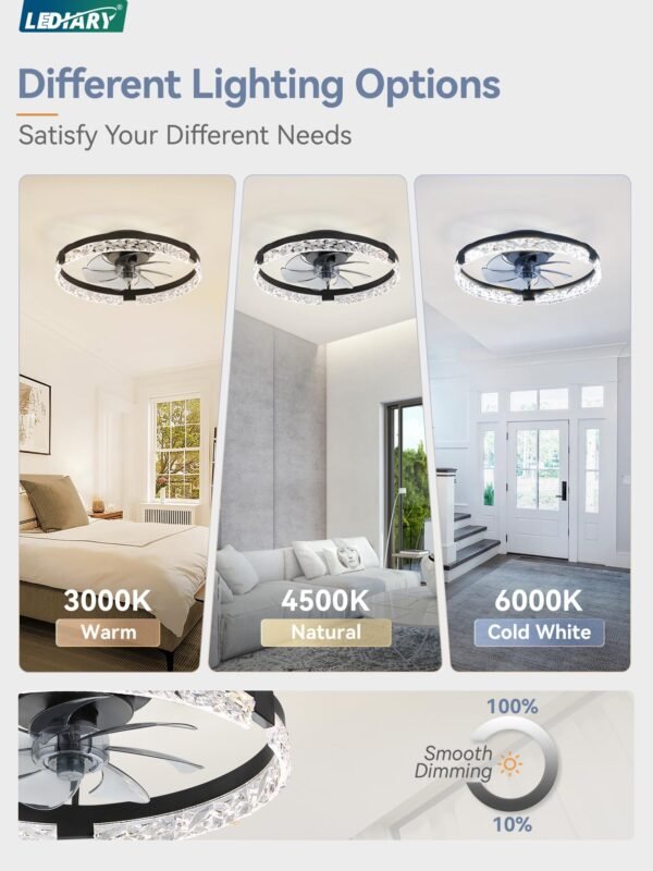 20 Inch Low Profile Ceiling Fans with Lights and Remote, Fandelier Ceiling Fan Flush Mount, 3000K-6000K Dimmable LED Fan Light - Image 39