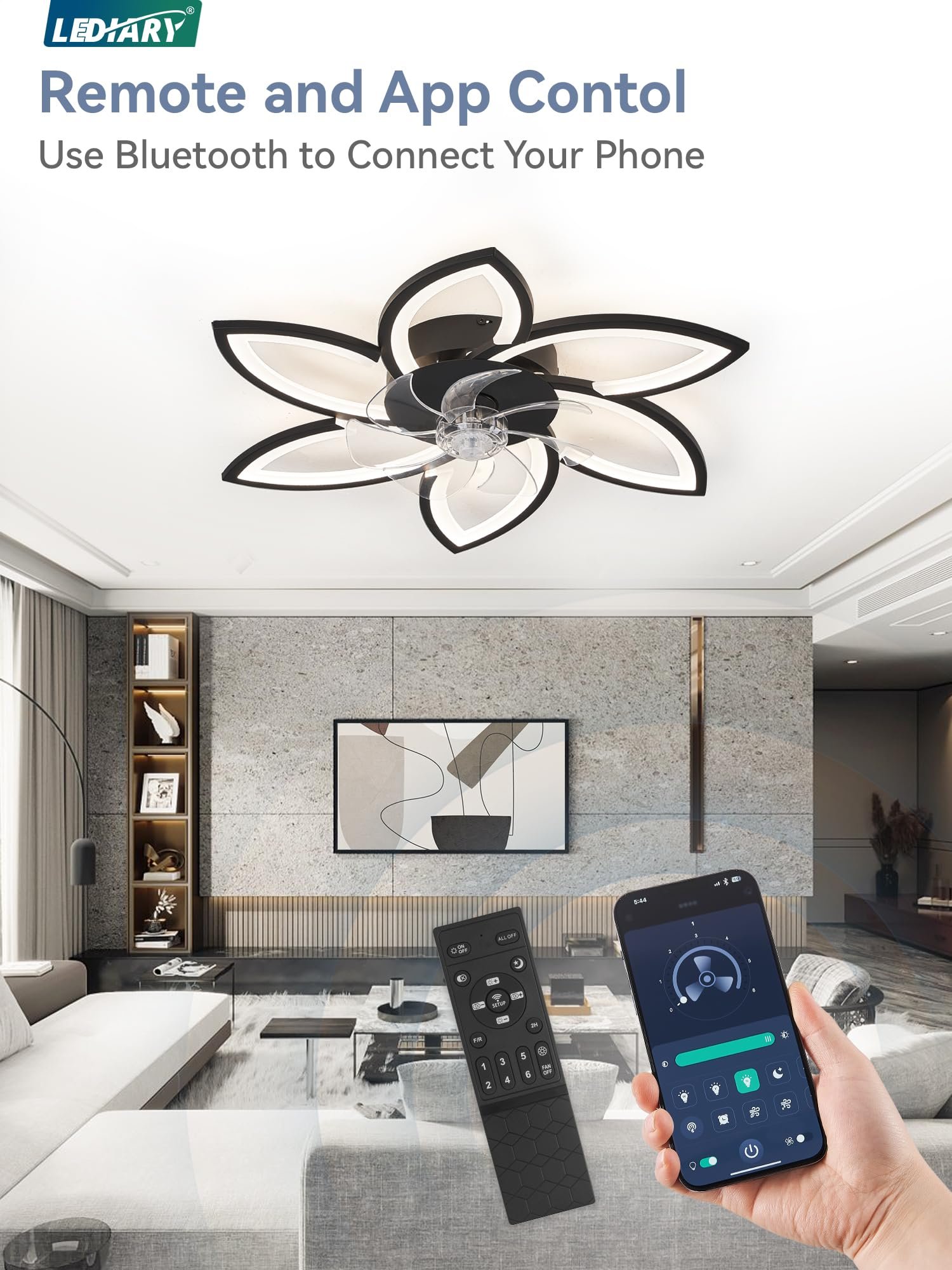 Flower Ceiling Fans with Lights, Small 30 Inch Modern Low Profile Ceiling Fan, Dimmable LED Ceiling Light Fixture - Image 4