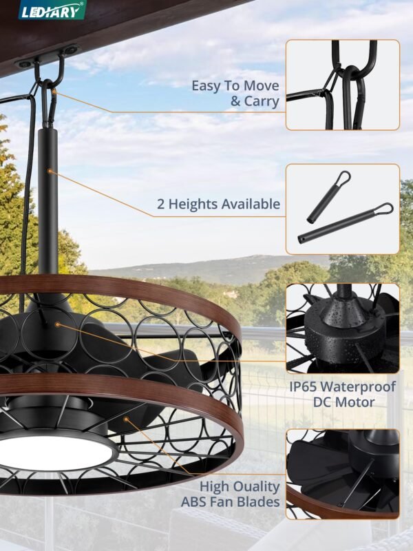 Outdoor Ceiling Fan with Light and Remote,Waterproof Gazebo Fan with Hanging Hook,6 Speeds - Image 7