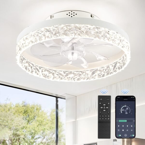 20" Modern Ceiling Fans with Lights and Remote, Dimmable Low Profile Ceiling Fan