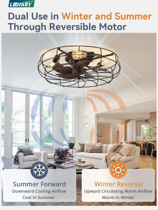 20" Caged Ceiling Fans with Lights and Remote, Flush Mount Bladeless Ceiling Fan Low Profile - Image 44