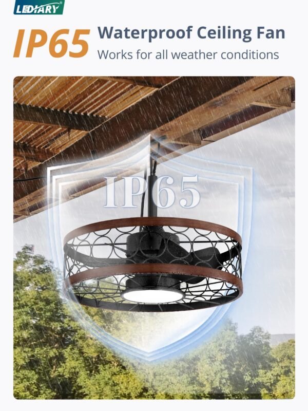 Outdoor Ceiling Fan with Light and Remote,Waterproof Gazebo Fan with Hanging Hook,6 Speeds - Image 2