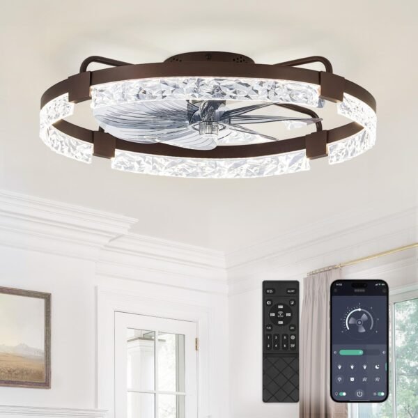 20 Inch Low Profile Ceiling Fans with Lights and Remote, Fandelier Ceiling Fan Flush Mount, 3000K-6000K Dimmable LED Fan Light - Image 53