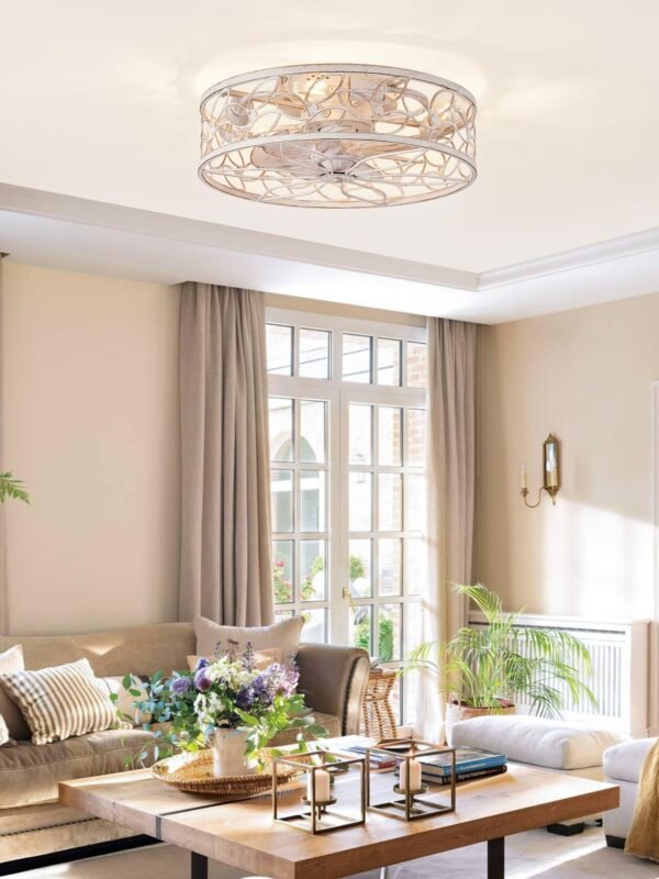 Caged Ceiling Fans with Lights, White Flush Mount Ceiling Fan with Remote - Image 21